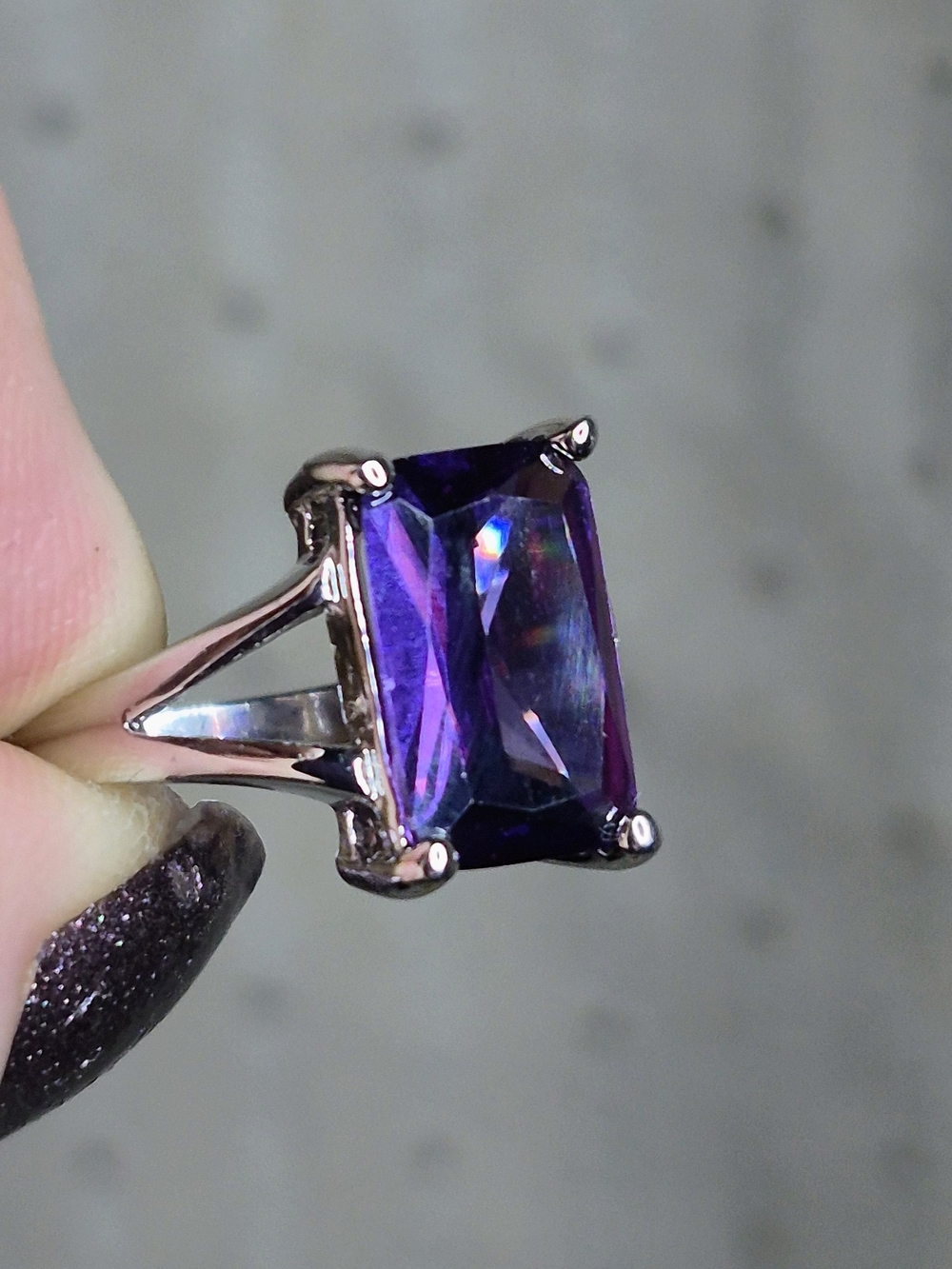 Vintage Mystic Purple Iridescent Emerald Cut Solitaire Ring - 7.5